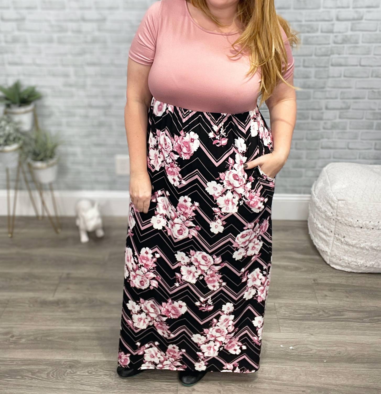 P & Rose - Chevron And Floral Maxi Dress