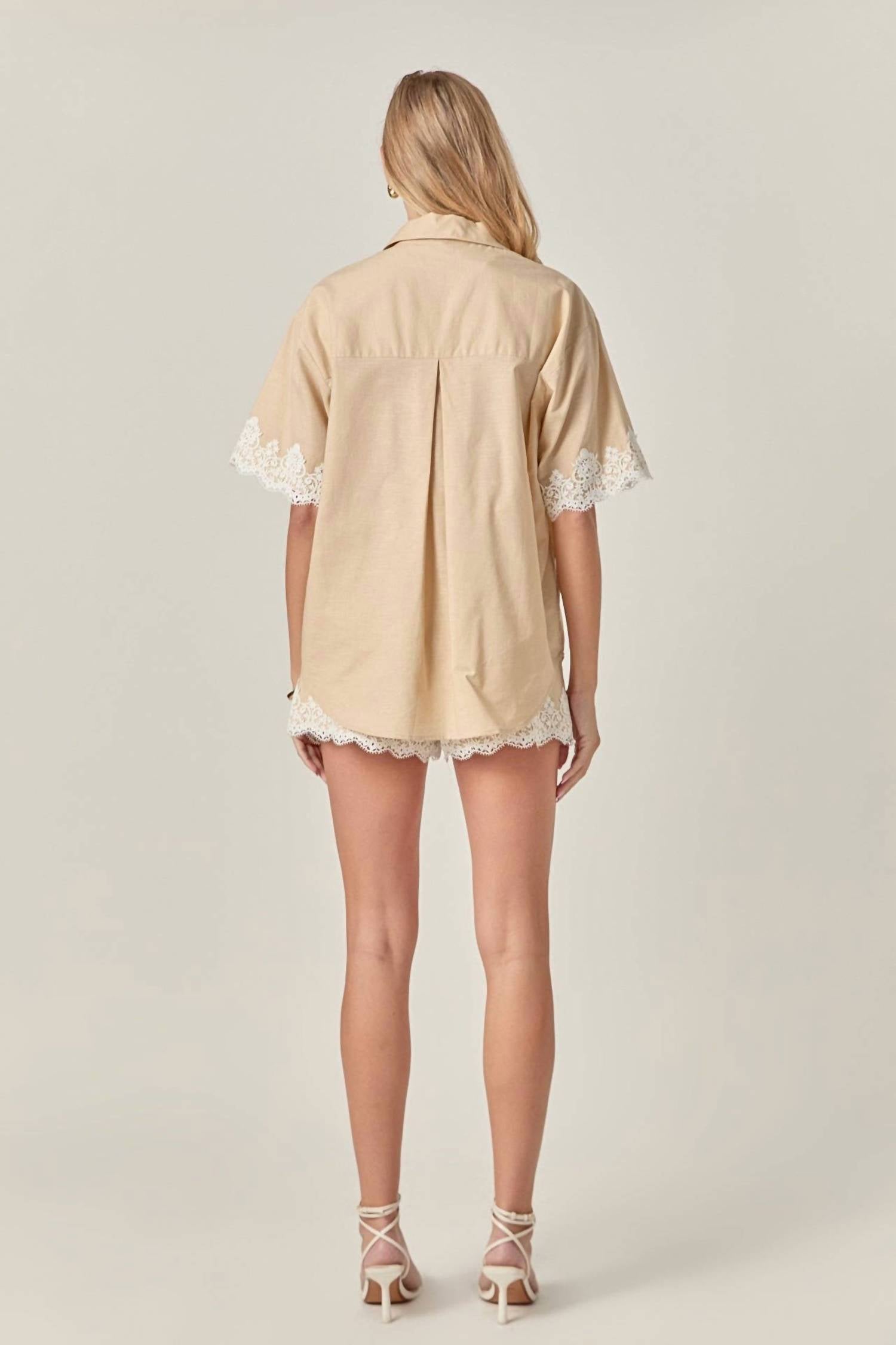 English Factory - Women's Midnight Lace Linen Shirt
