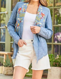 Paparazzi - Embroidered Denim Tencel Cascade Jacket
