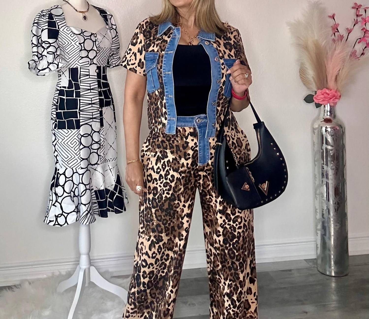 Muy Muy Fancy - Animal Print Denim Contrast Set