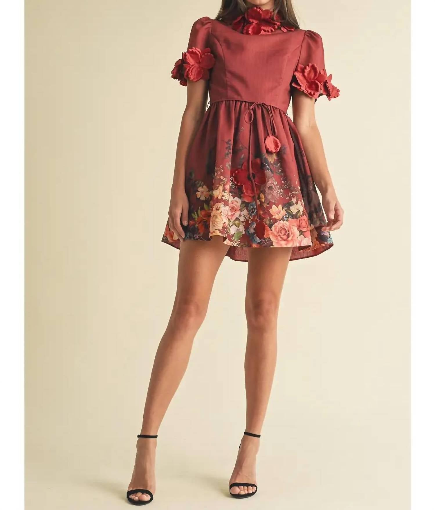 Eb Luxe - 3d Flower Print Mini Dress