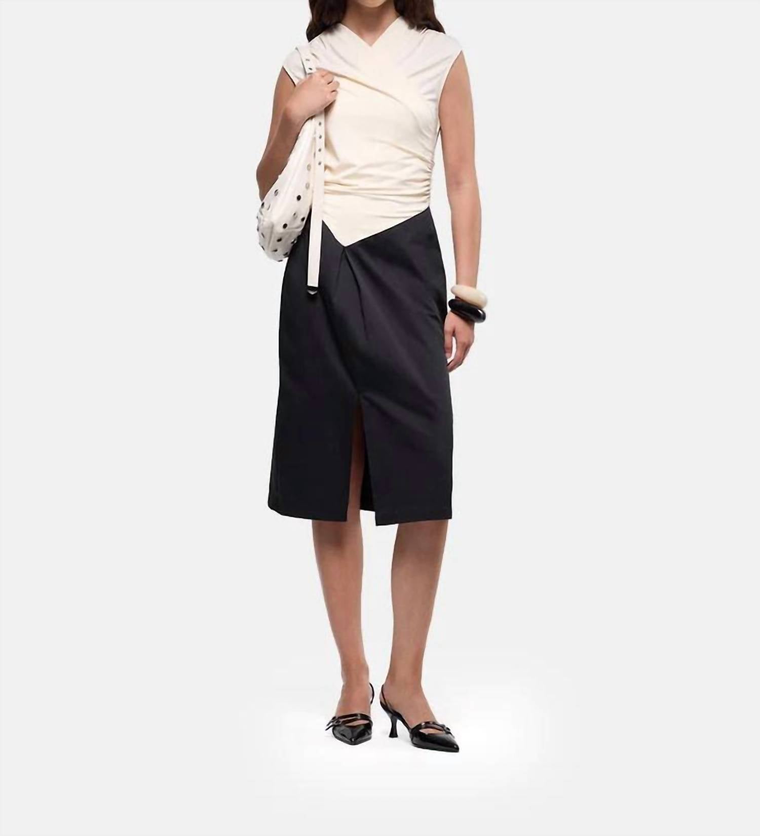 LAAGAM Selene Midi Dress in black ecru - women's dress