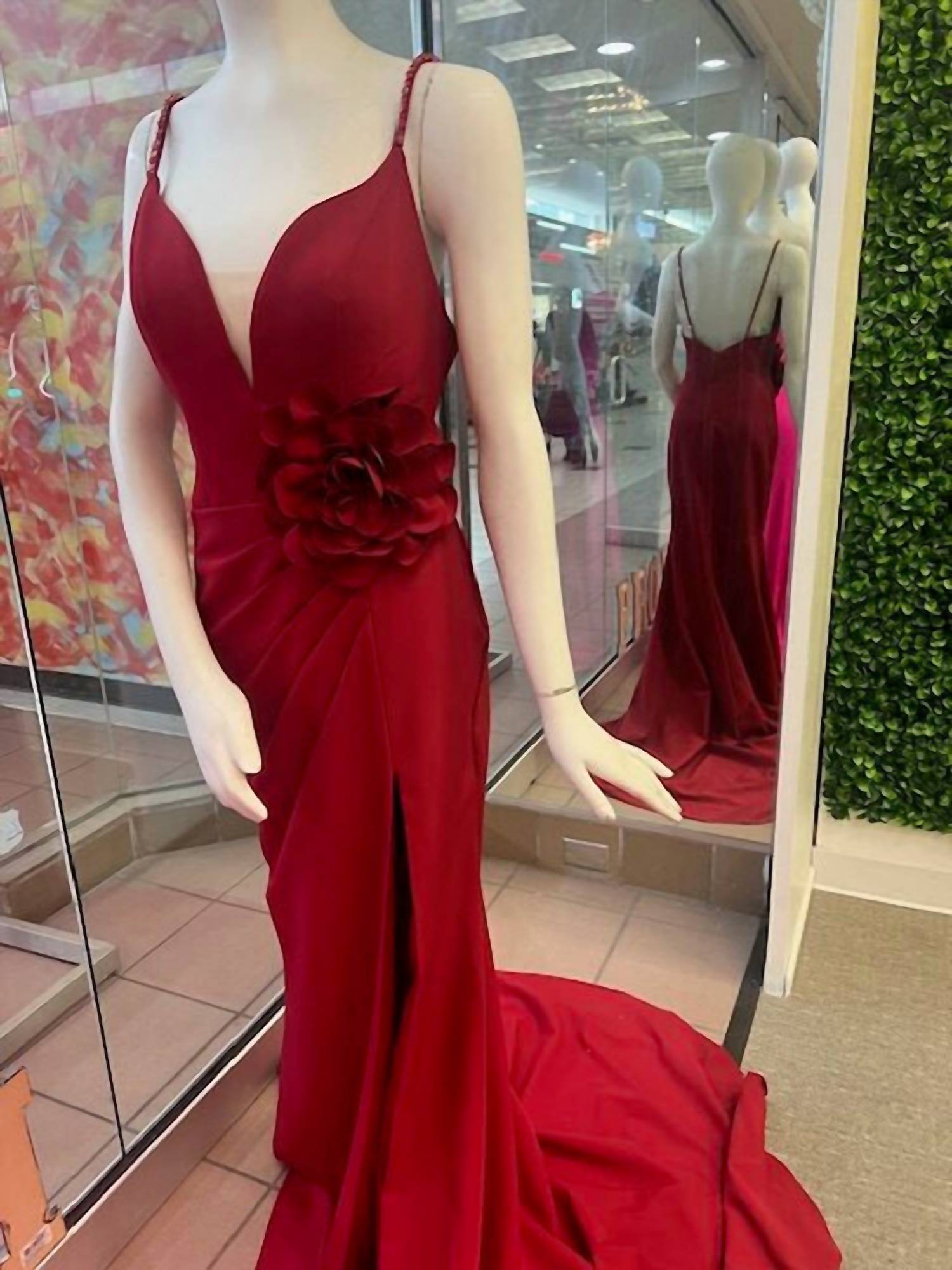 ASHLEYlauren Women's Sleeveless 3d Floral Design Gown in red - women's dress
