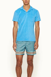 Orlebar Brown Terry Towelling Polo Shirt in aqua blue - men's shirt
