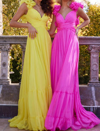 Jovani - Pleated Maxi Chiffon Dress
