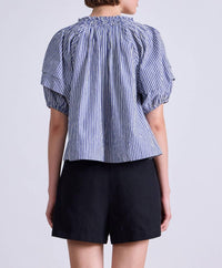 APIECE APART Caminitas Puff Sleeve Top in skinny stripes indigo cream - women's blouse - view 4