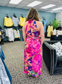 London Times - Halter Maxi Dress With Sash Belt