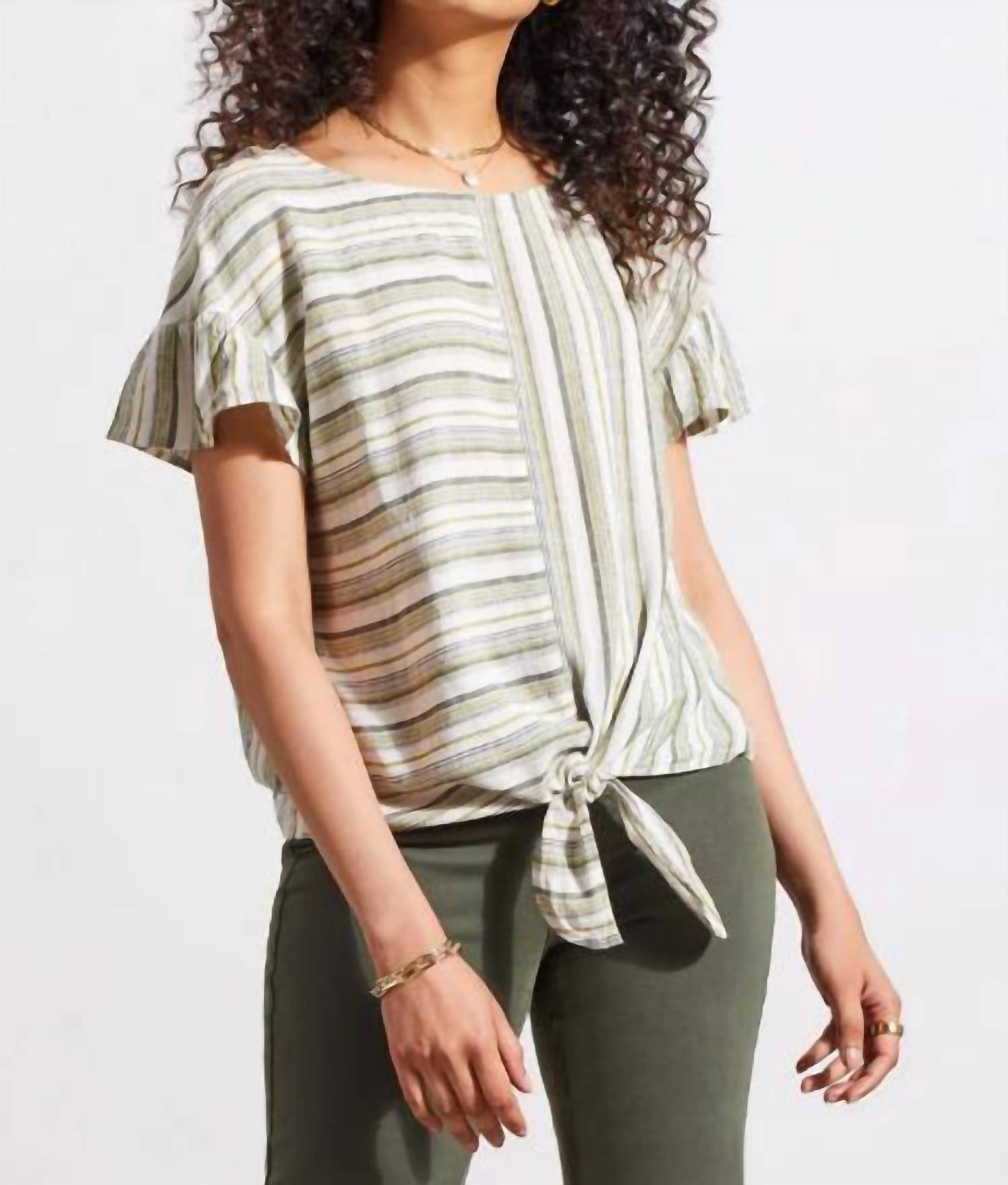 Tribal - Tie-front With Frilled Sleeve Blouse