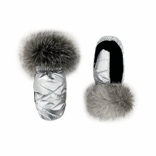 Women's Nylon Mittens with Fur Trim
