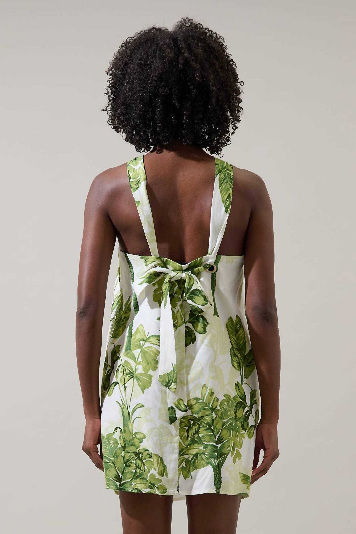 SUGARLIPS Palms Tropical Halter Mini Dress in cream green - women's dress - view 8