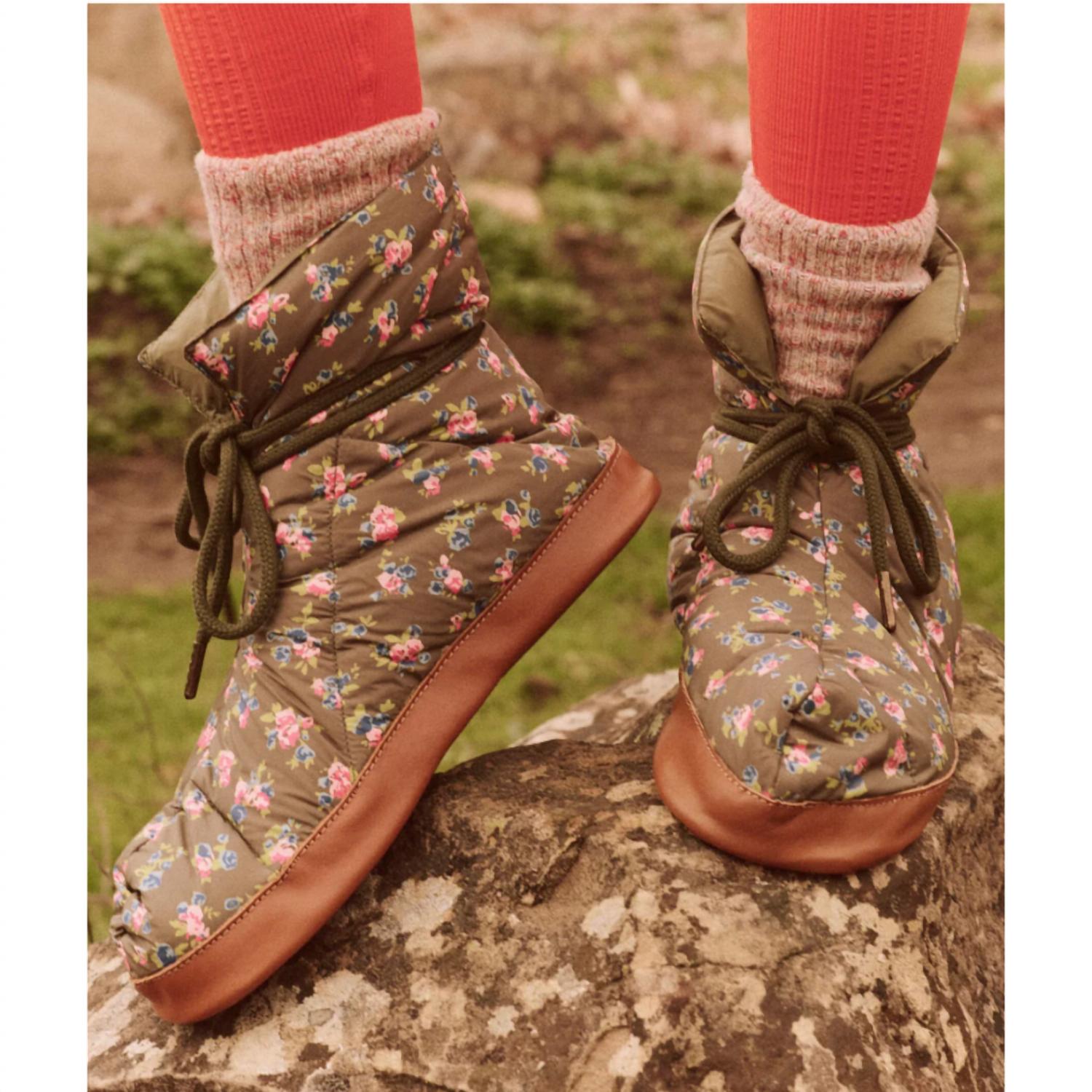 THE GREAT. Women's Down Quilted Slipper in cypress basin floral - women's shoe - alternate view