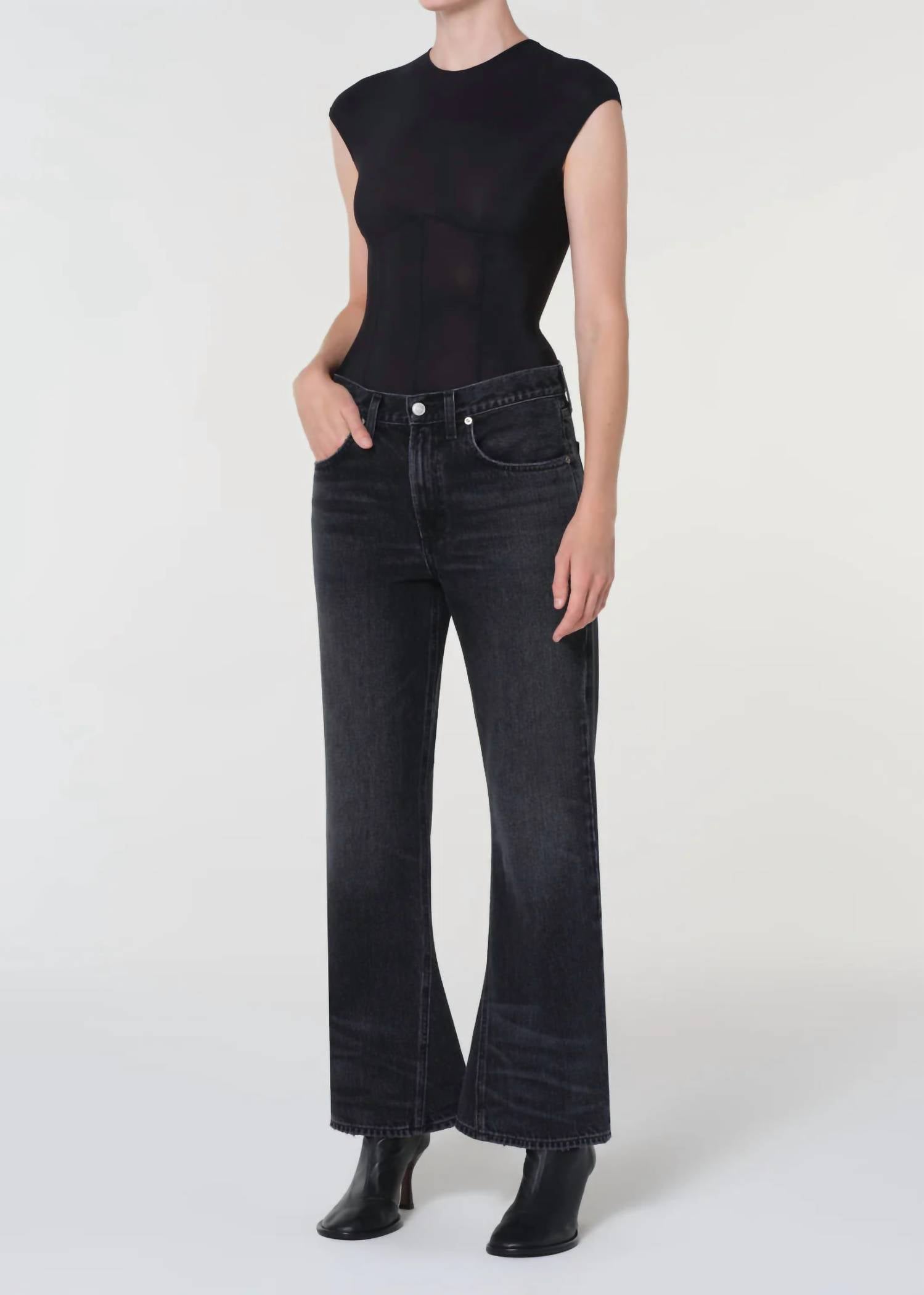 AGOLDE Nadia Fitted Bodysuit in black - women's shirt - view 4