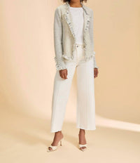 FDJ Knit Tweed Fray Trim Jacket in sand - women's jacket - alternate view