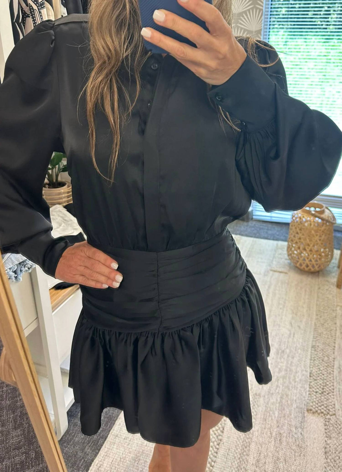 Art & Love Usa - Satin Ruffle Hem Shirtdress