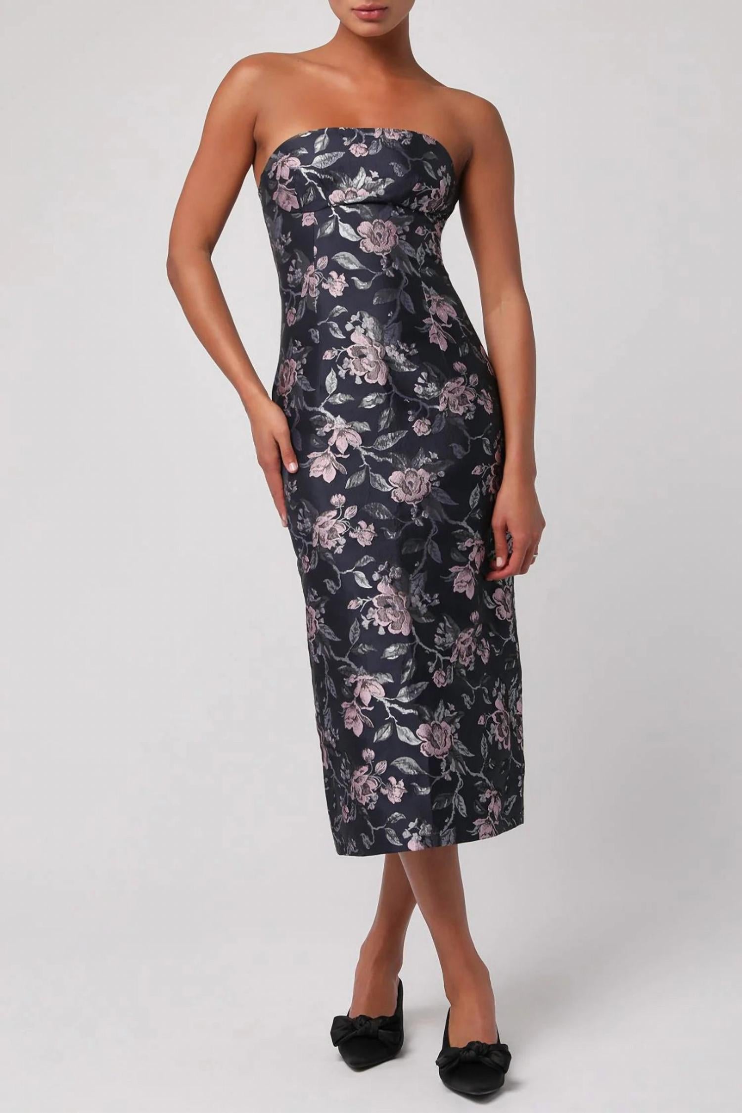 Lulus - Perla Jacquard Strapless Midi Dress
