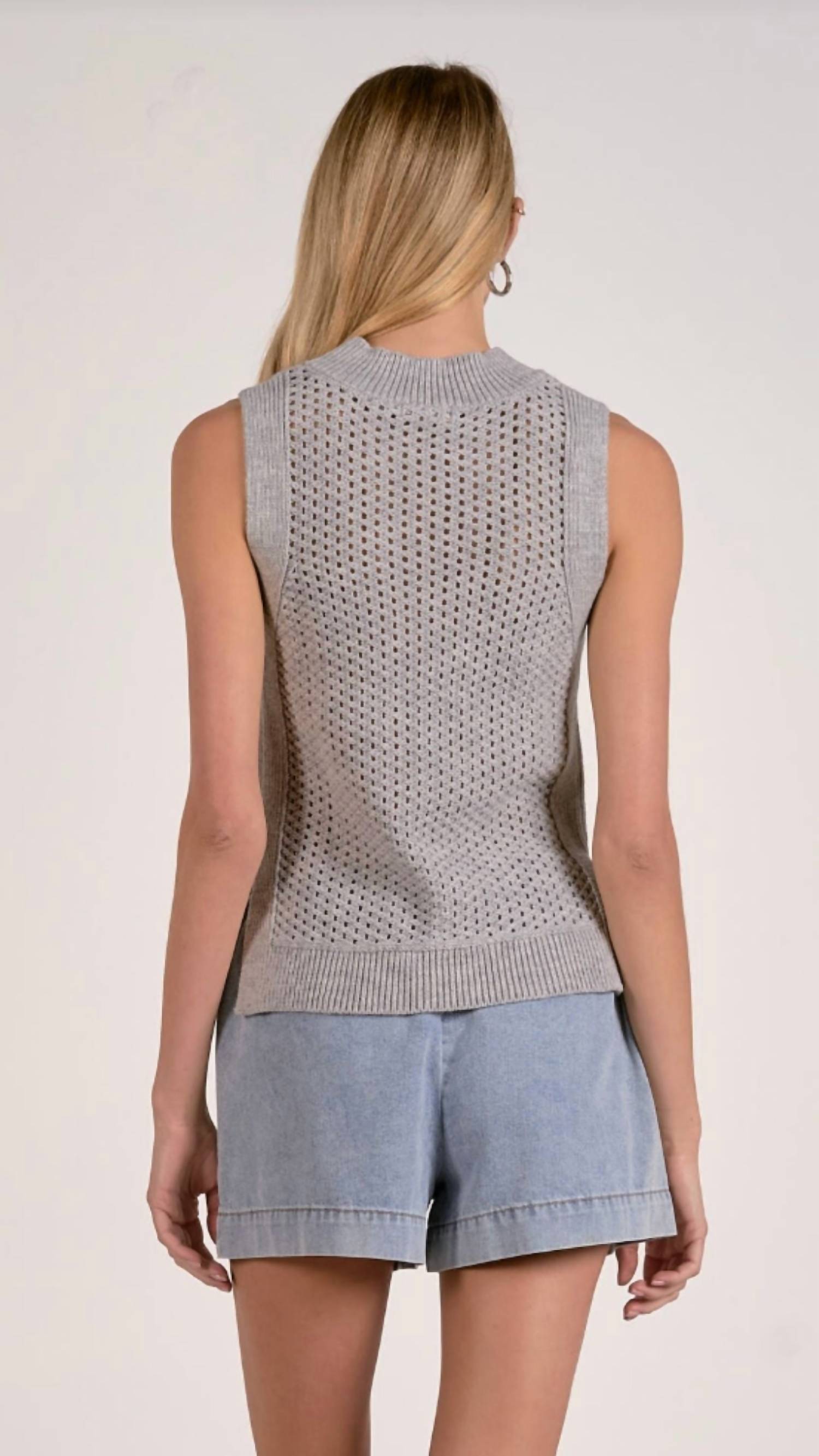 ELAN Women's Knit Sweater Tank Top in light gray - women's tank top - detail view