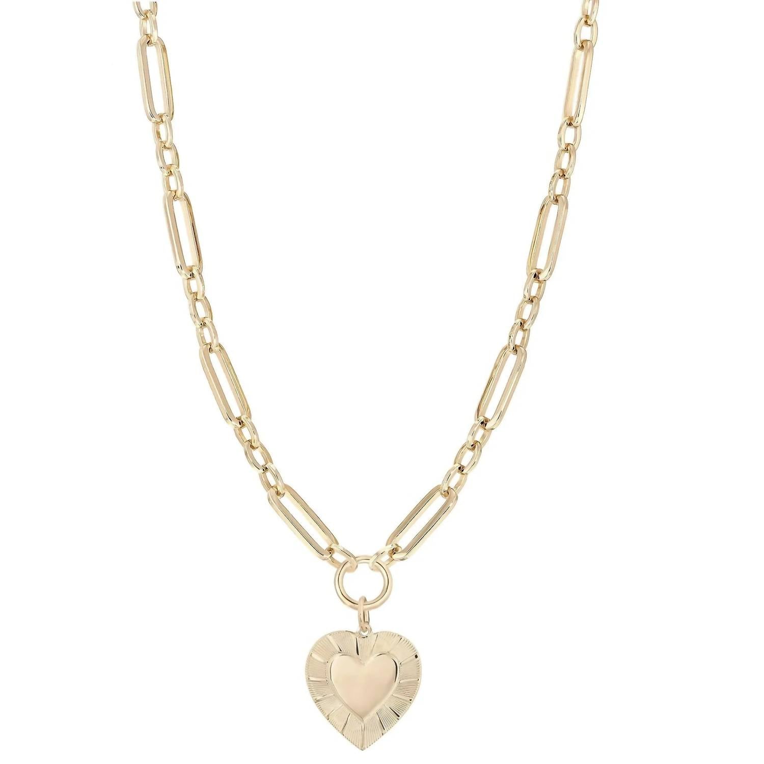Eklexic - Women's Large Multi Link Chain & Heart Pendant Necklace