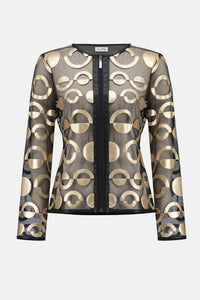 Joseph Ribkoff Mesh and Leatherette Collarless Jacket in black gold - women's jacket - view 4
