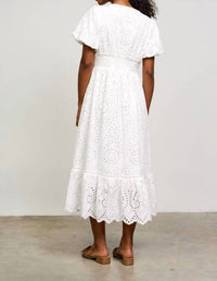 Skies Are Blue - Eyelet Lace Smocked Back Midi Dress