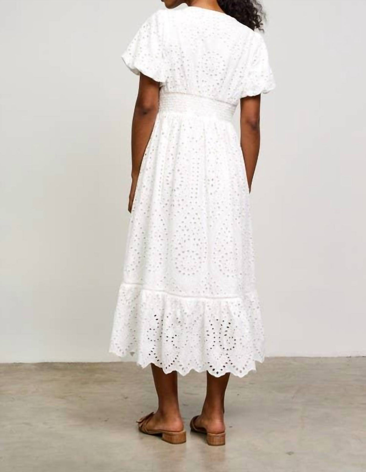 Skies Are Blue - Eyelet Lace Smocked Back Midi Dress
