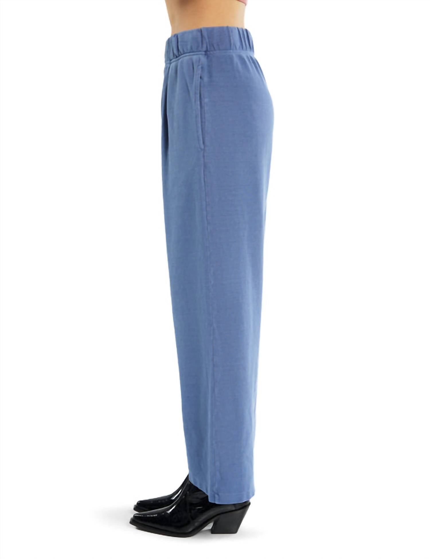 LES TIEN Penny Pleated Pant in washed periwinkle - women's pants - detail view
