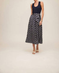 Fifteen Twenty Contrast Belted Midi Dress in navy - women's dress - detail view