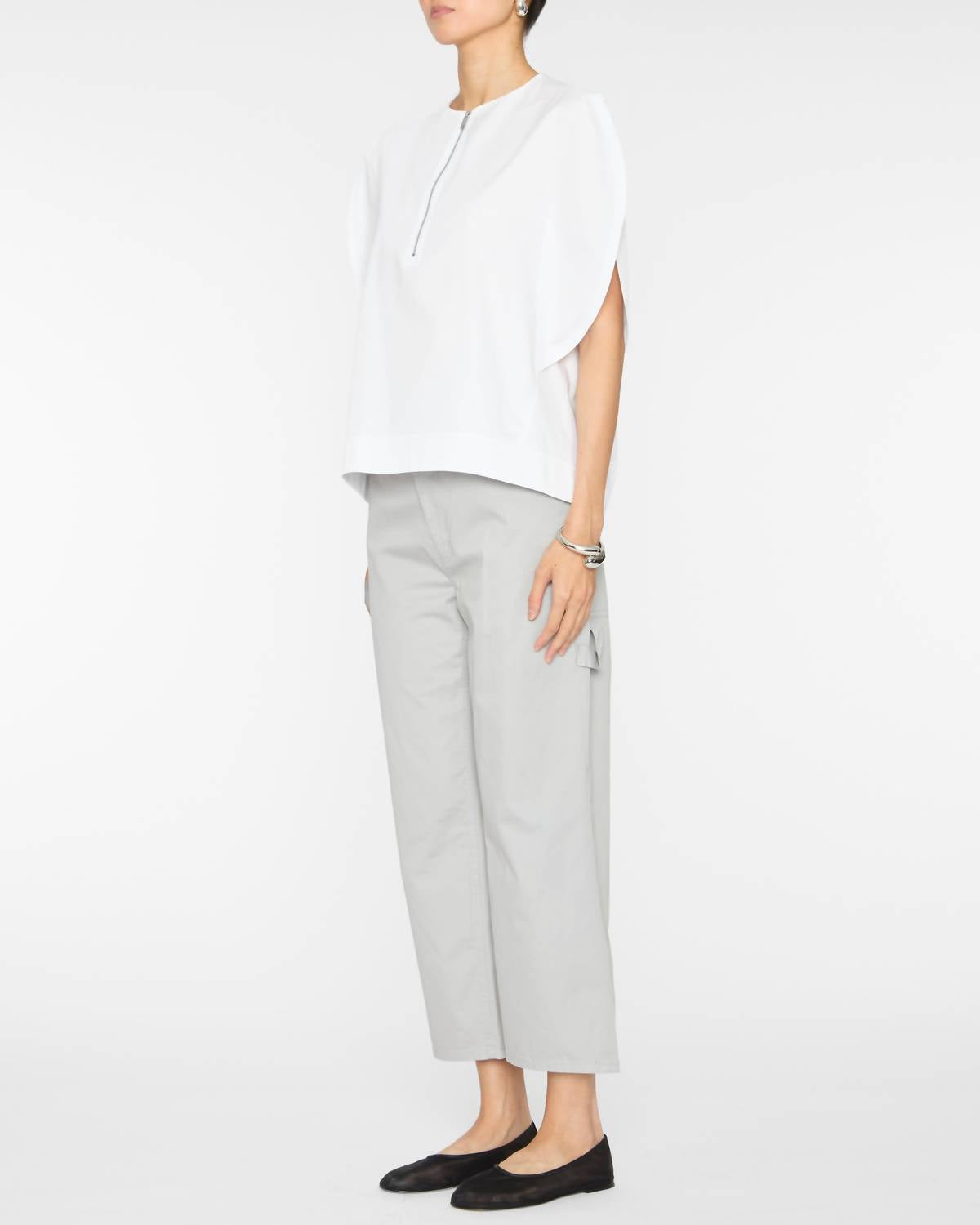 Tibi Eco Poplin Balloon Origami Top in white 1 - women's t-shirt - alternate view