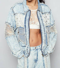 POL Long Sleeve Stud 3d Cargo Pockets Denim Jacket in multi - women's jacket - view 4