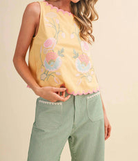 &Merci - Floral Embroidery Scalloped Tank