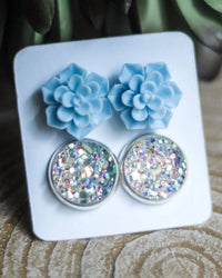 Urban Gemms - Women's Succulent & Druzy Stud Earring Set