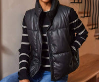 Karen Kane Faux Leather Quilted Puffer Vest in black - women's jacket - view 4