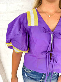 Queen Of Sparkles - Licensed Lsu Cotton Front Tie Jersey Top