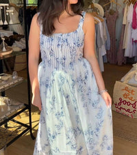 NIBI MTK Shelby Corset Midi Dress in blue gardenia - women's dress - detail view