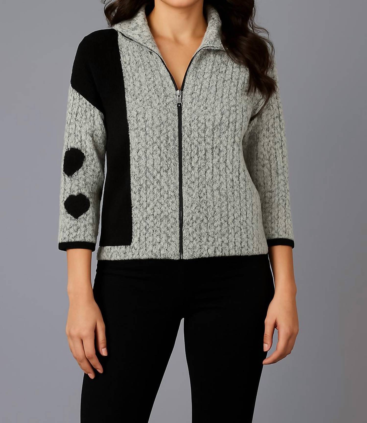 French Kyss - Heart Sleeve Crochet Zip Cardigan