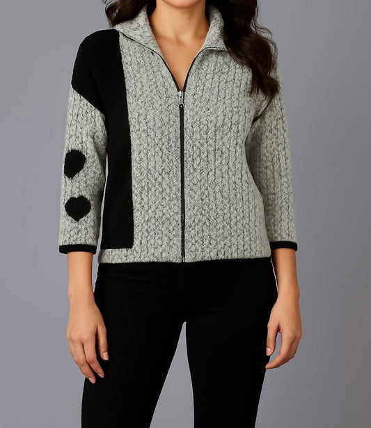 French Kyss - Heart Sleeve Crochet Zip Cardigan