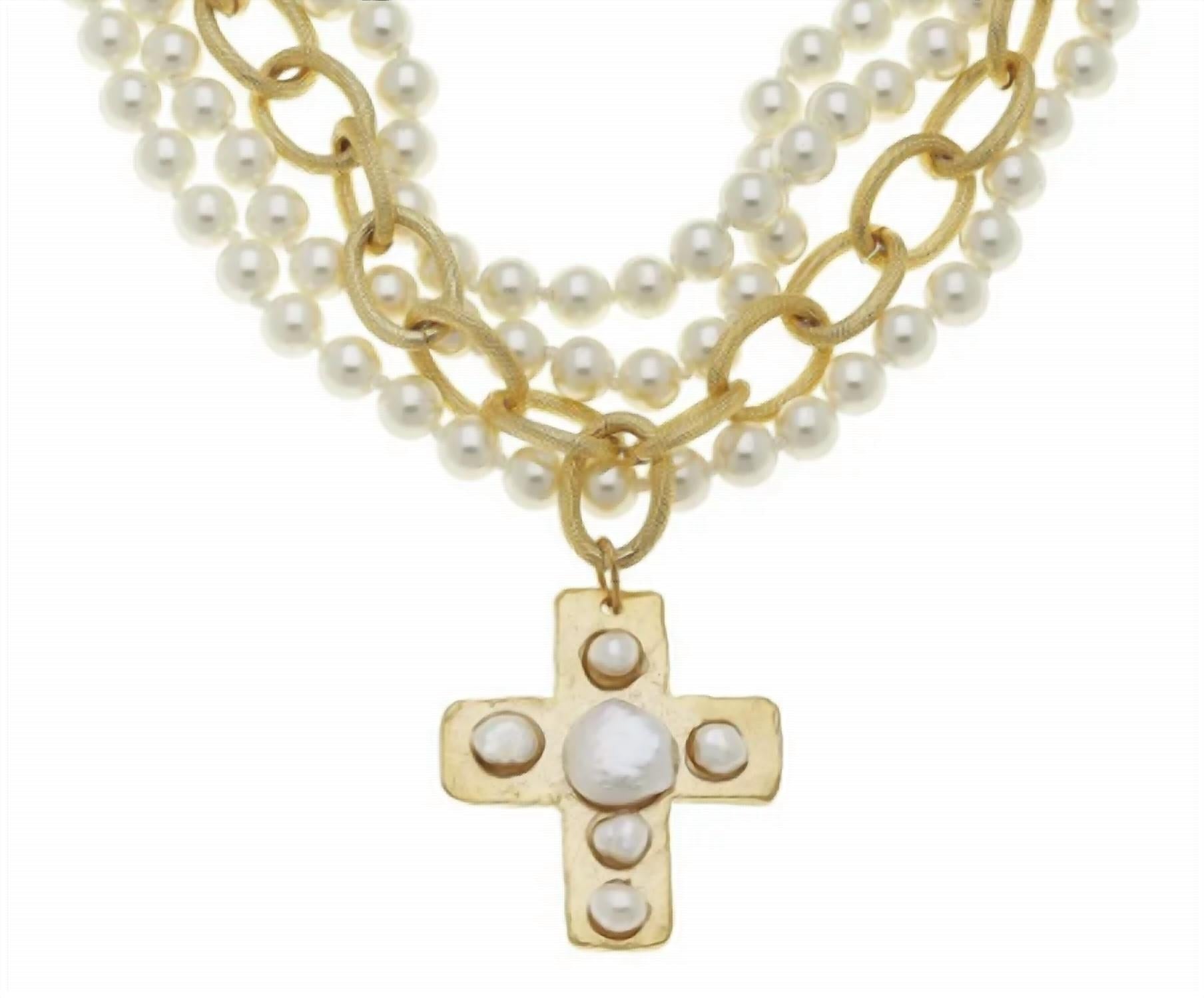Susan Shaw - Pearl Cross Multi-strand Necklace