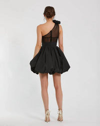 MAC DUGGAL Taffeta One Shoulder Ruffle Bubble Mini Dress in black - women's dress - detail view