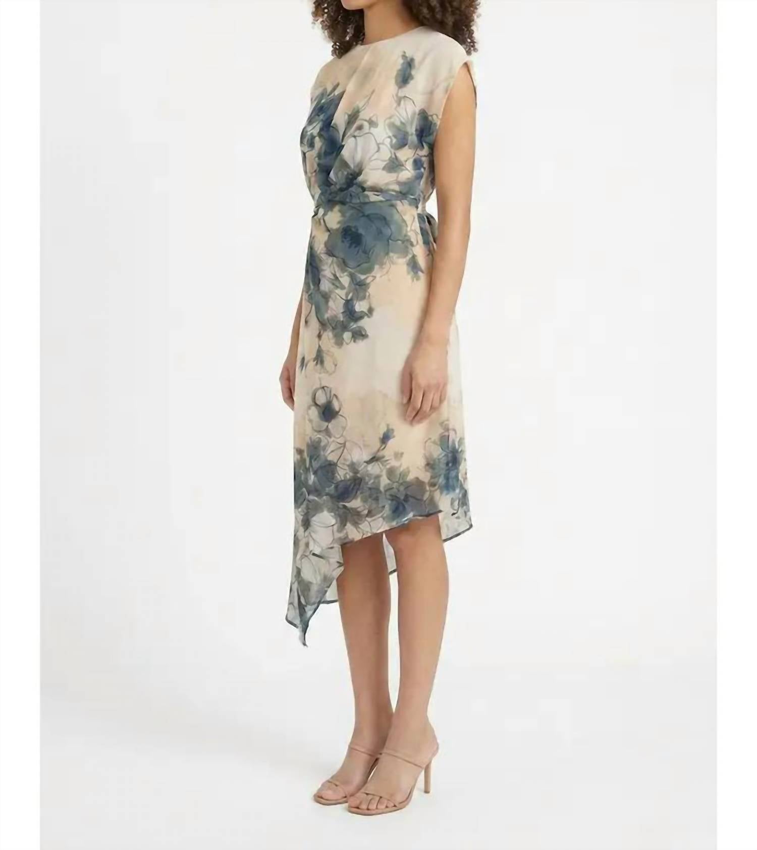 Donna Morgan - Asymmetrical Cap Sleeve Floral Dress