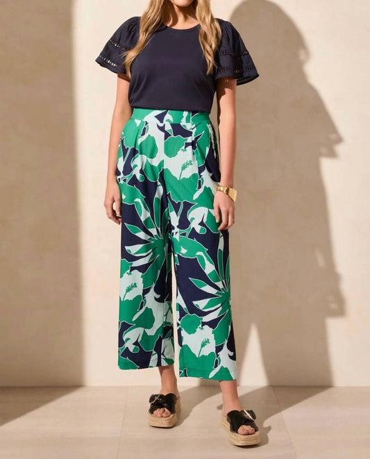 Tribal - Foliage Print Wide Leg Pull On Ankle Pant