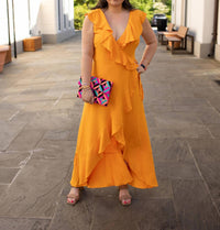 Apricot - Ruffle Wrap Hi-lo Dress