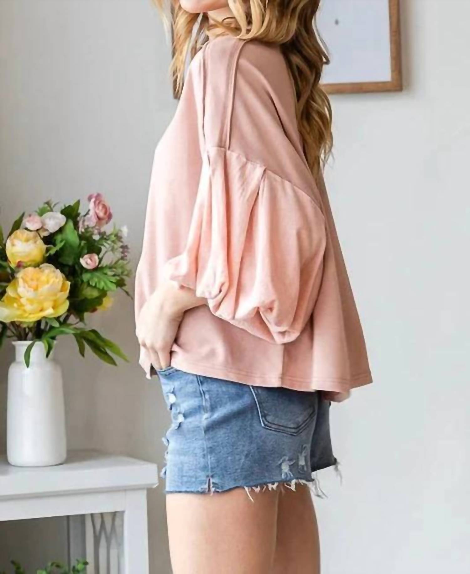 Oli & Hali - Washed Bubble Sleeve Knit Top