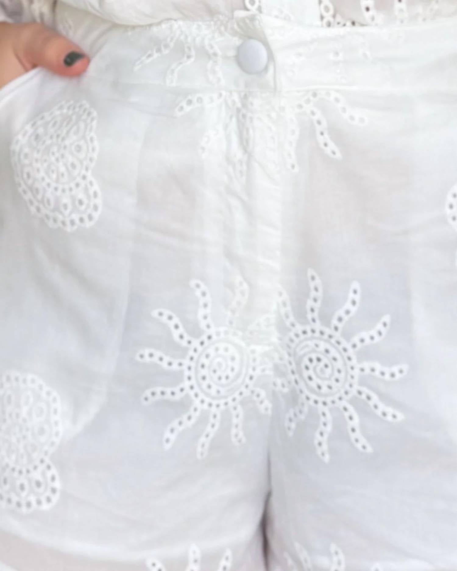 MABLE Passport Ready Embroidered Short in off white - women's shorts - detail view