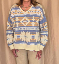 Main Strip - Southwestern V-neck Knit Sweater