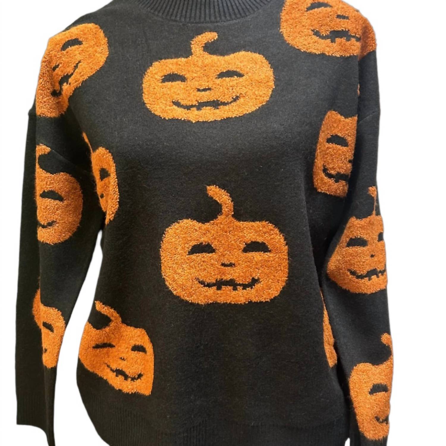 Fashion By Mirabeau - Women's Knit 3d Jack-o-lantern Sweater