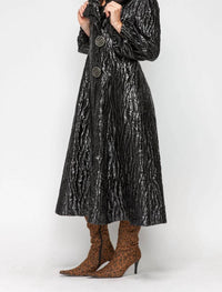 Ic Collection - Metallic Double Wire Ruffle Collar Long Blouson Sleeve Jacket