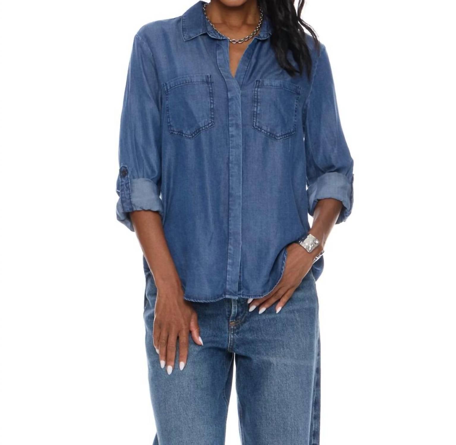 Velvet Heart Riley Denim Shirt in blue - women's shirt