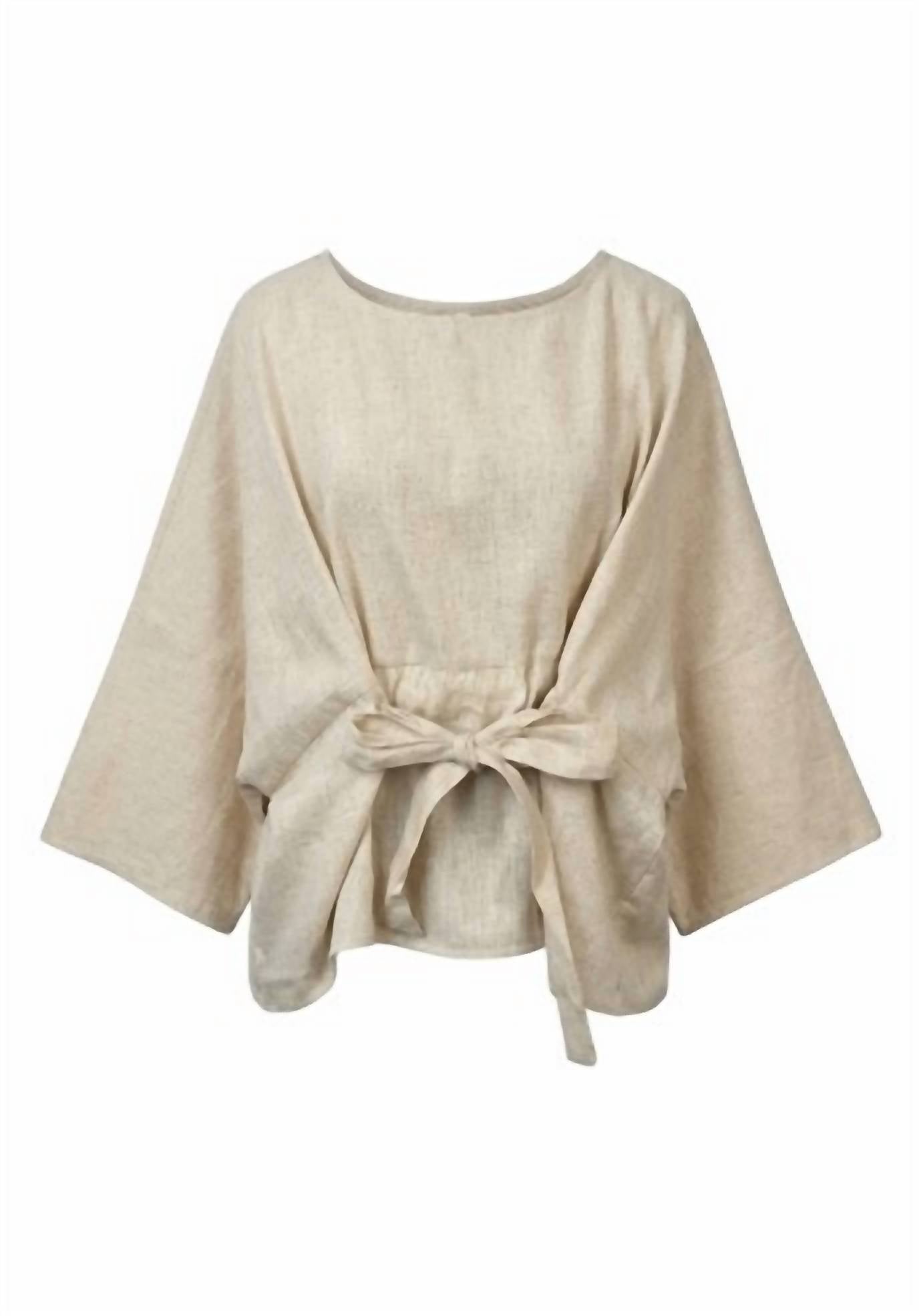P.CILL Women's Luxe Linen Tie-front Blouse in natural - women's blouse