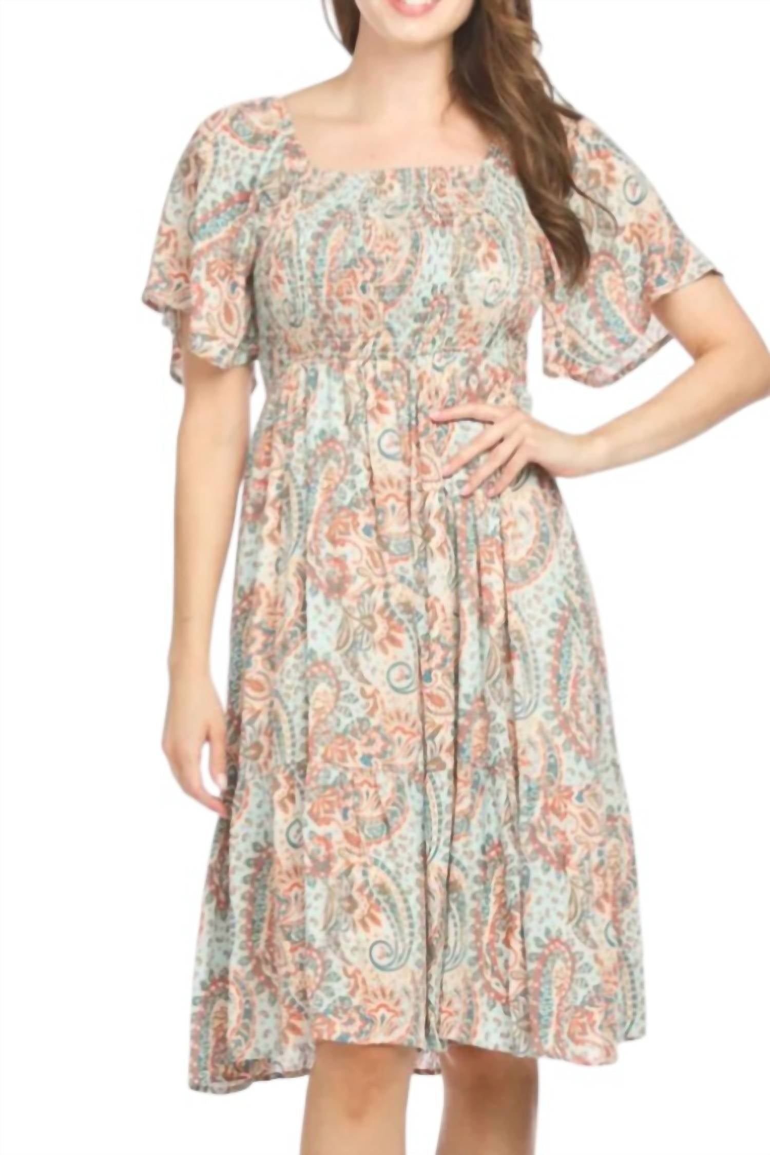 Papillon - Smocked Off The Shoulder Puff Sleeve Dress