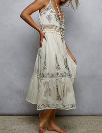POL Smocked Band Ruffle Woven Dress in natural - women's dress - alternate view