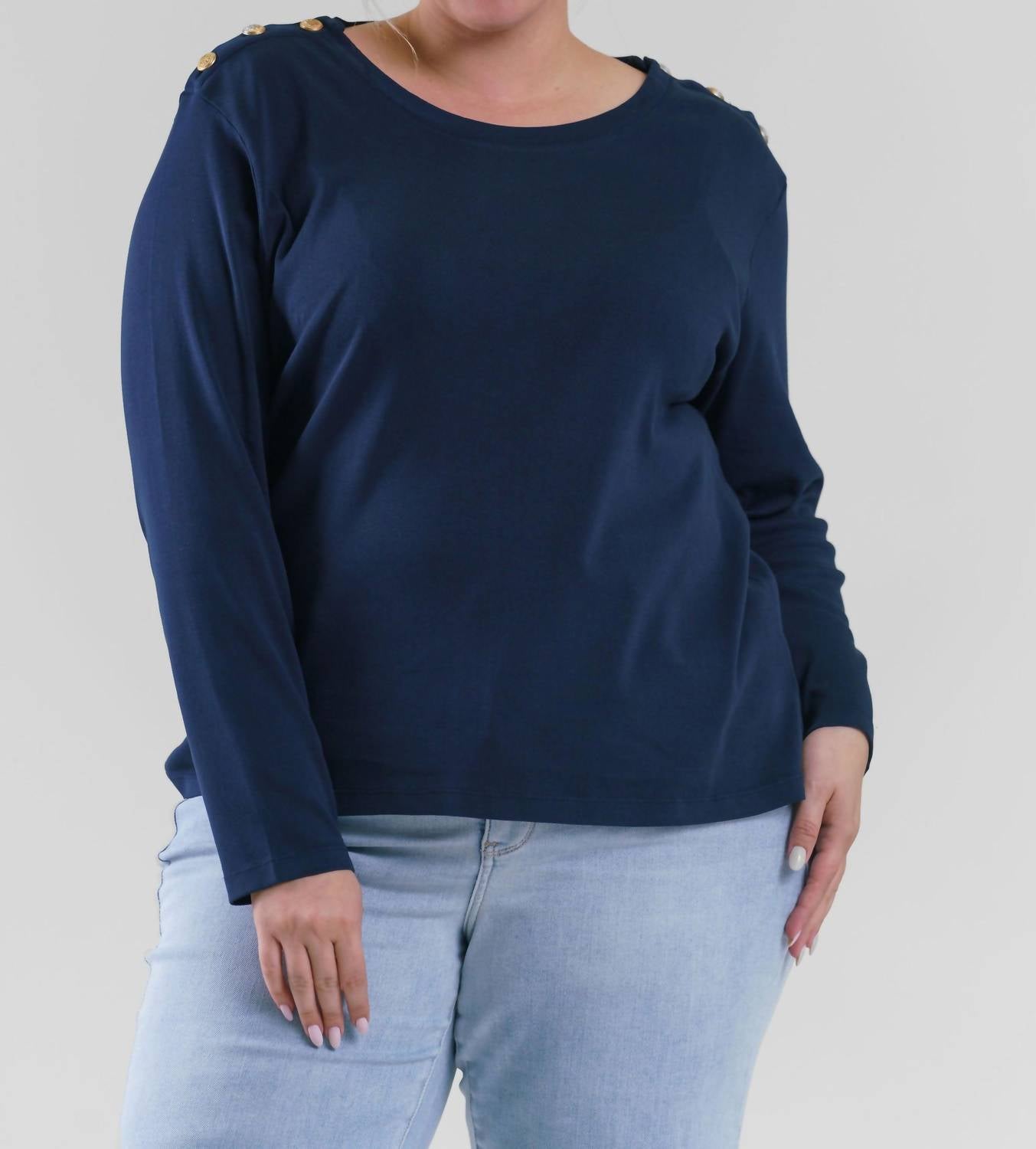 Nic + Zoe - Long Sleeve Button Shoulder Top - Plus Size